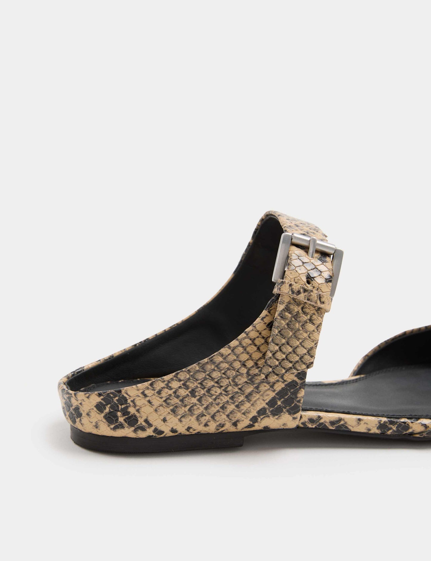 Leather Snake Print Buckle Flat Sandals