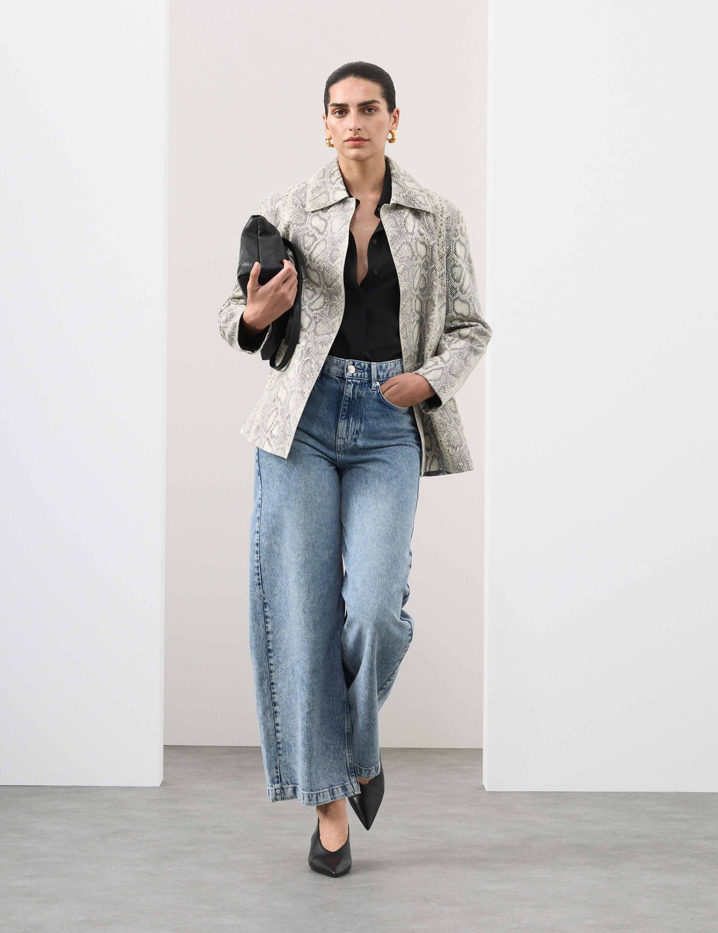 Leather Snakeskin Print Jacket