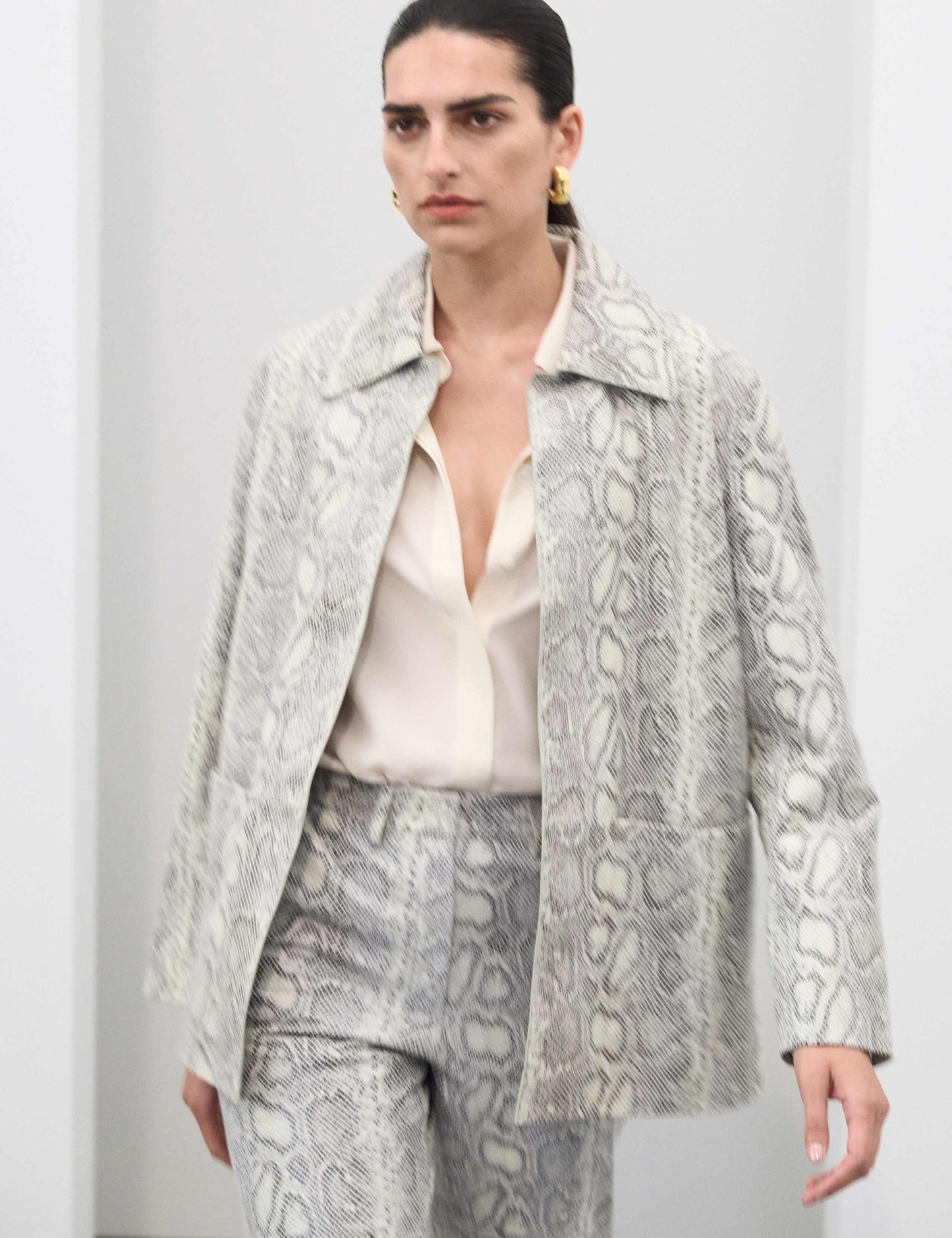 Leather Snakeskin Print Jacket