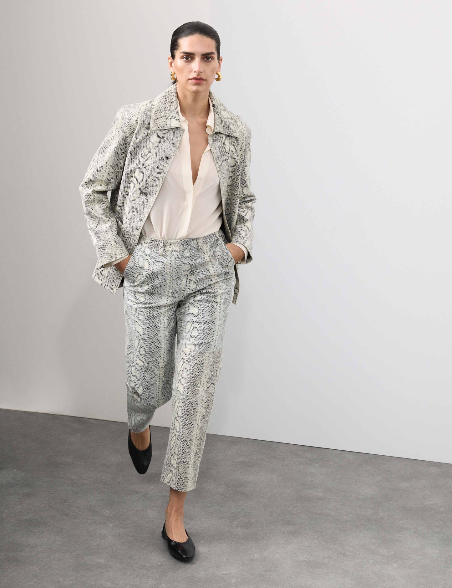 Leather Snakeskin Print Jacket