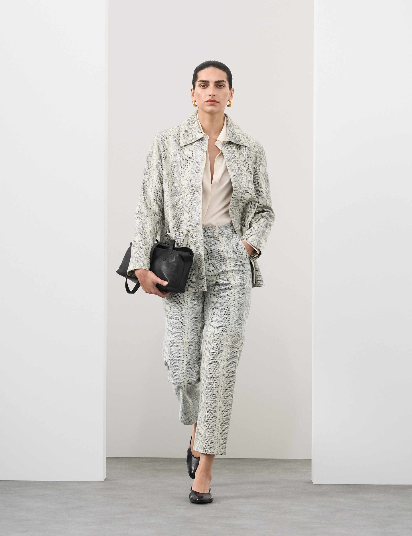 Leather Snakeskin Print Straight Leg Trousers