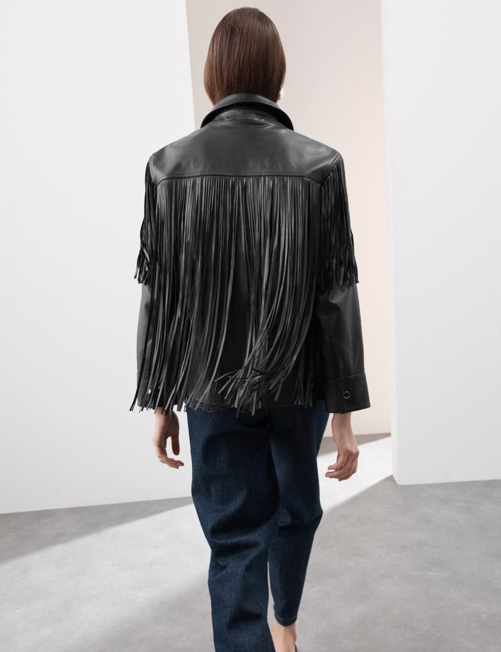 Leather Tassel Fringed Biker Jacket