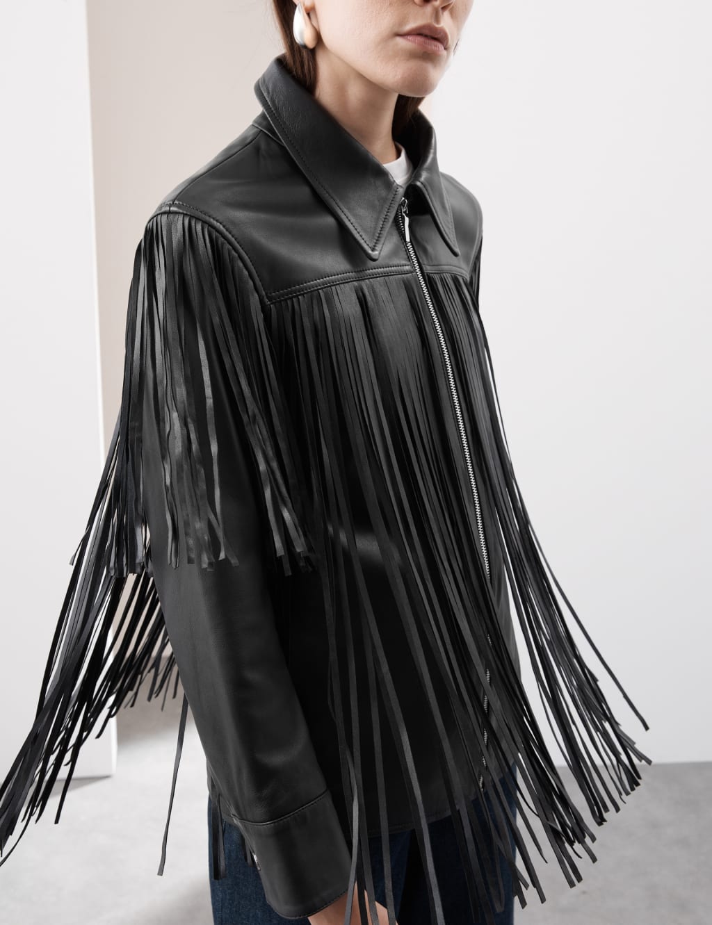 Leather Tassel Fringed Biker Jacket