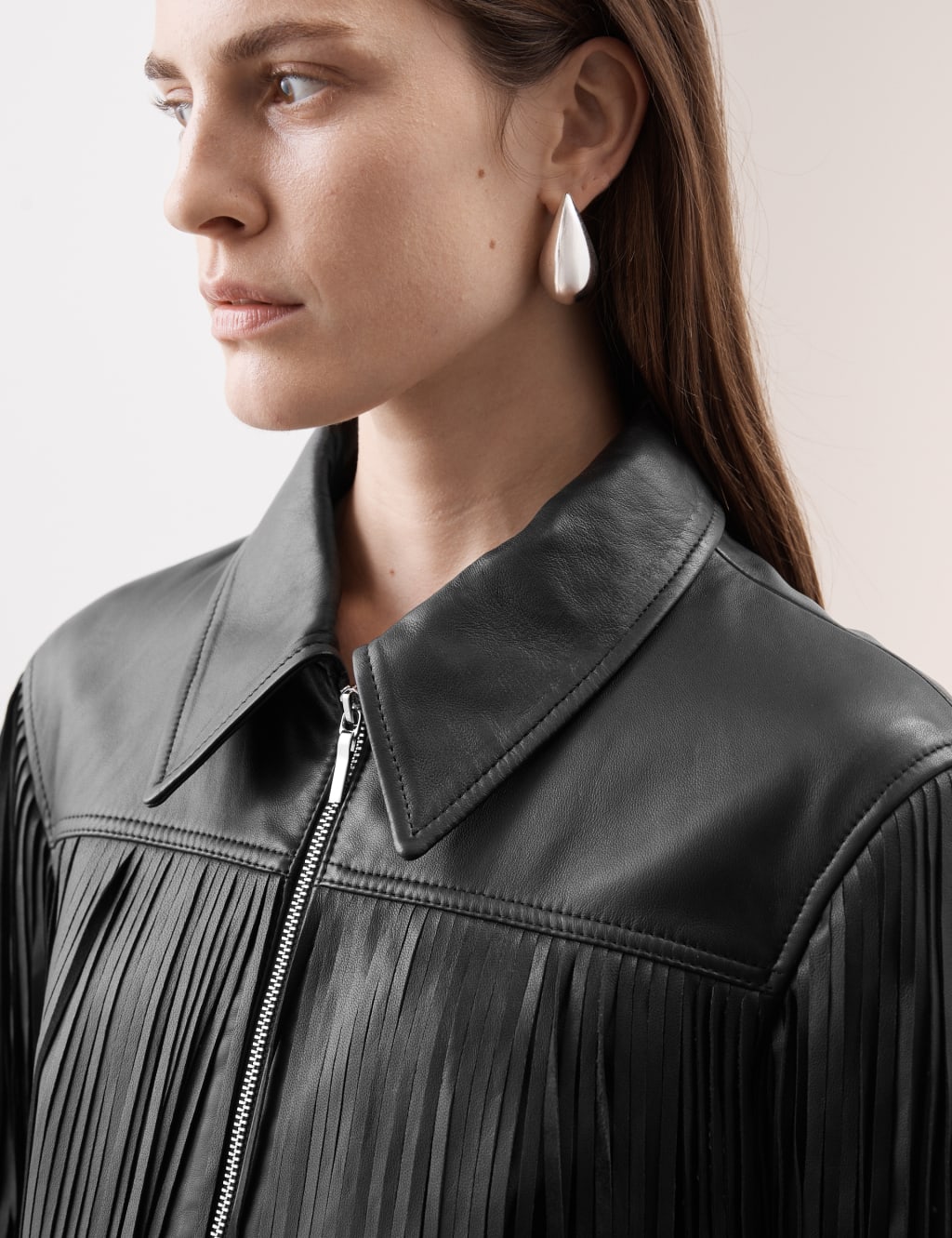 Leather Tassel Fringed Biker Jacket