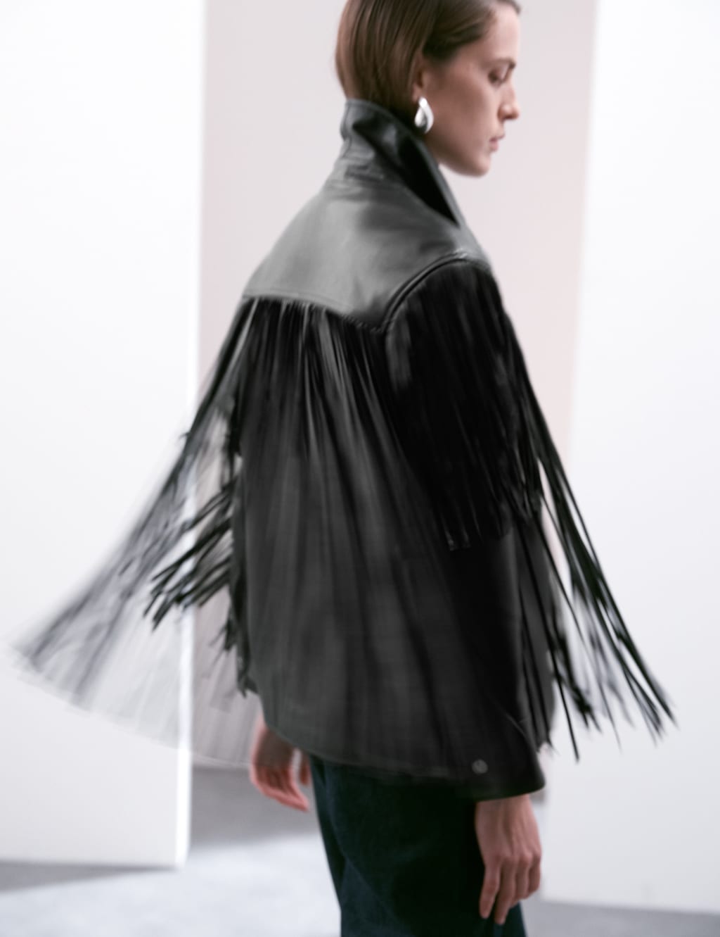 Leather Tassel Fringed Biker Jacket