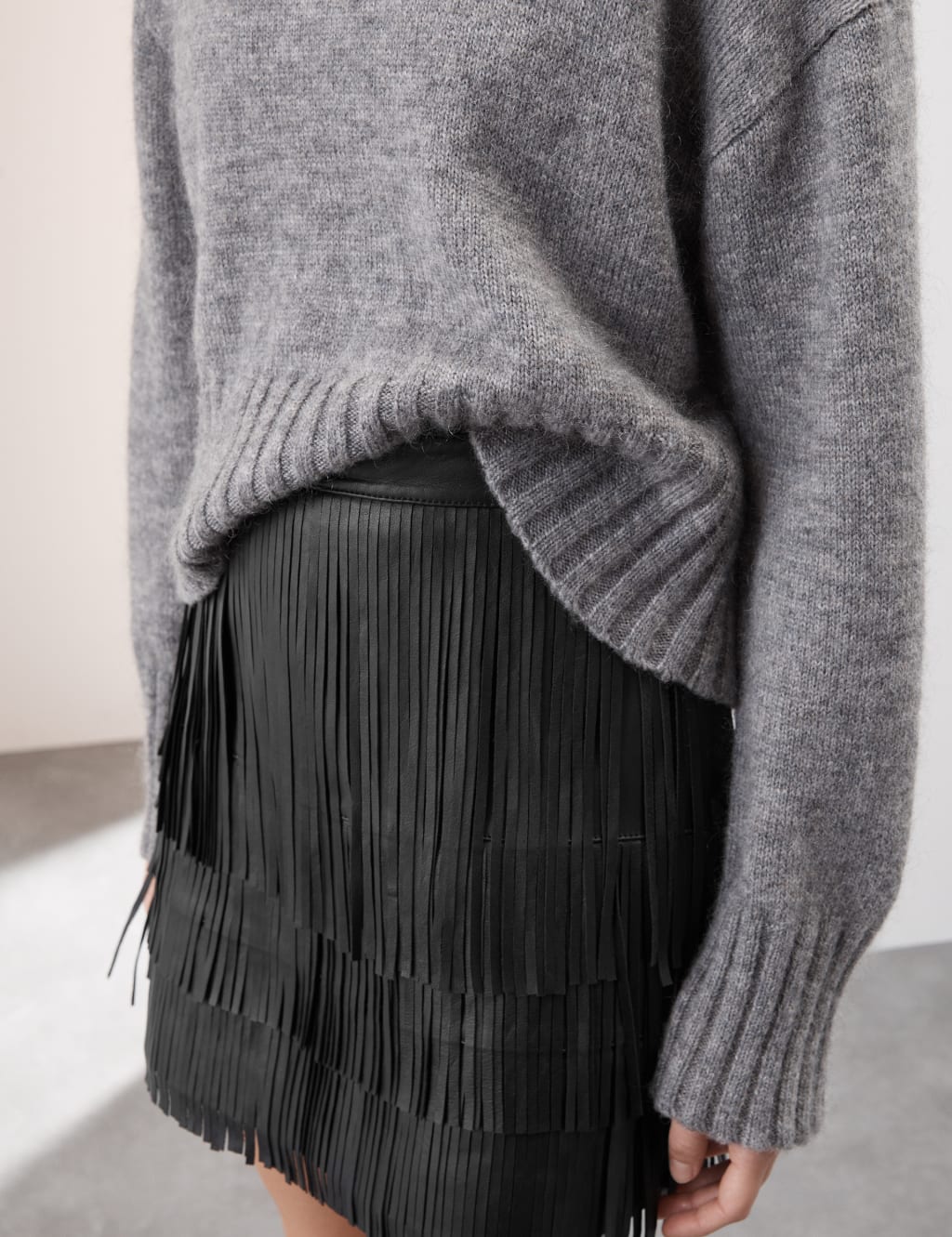 Leather Tassel Mini A-Line Skirt