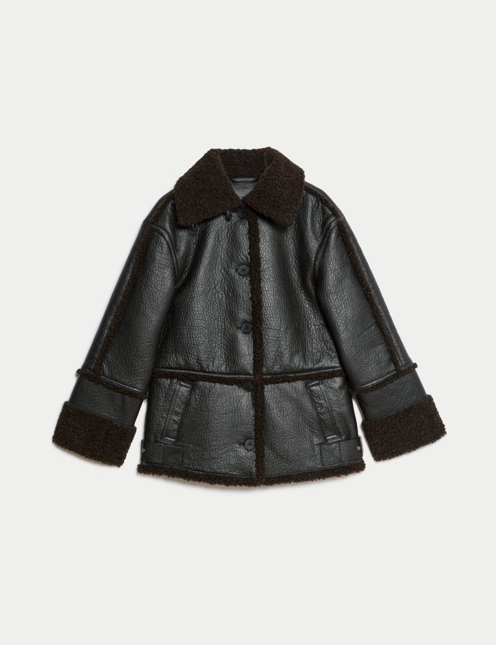 Leather Textured Borg Lined Jacket