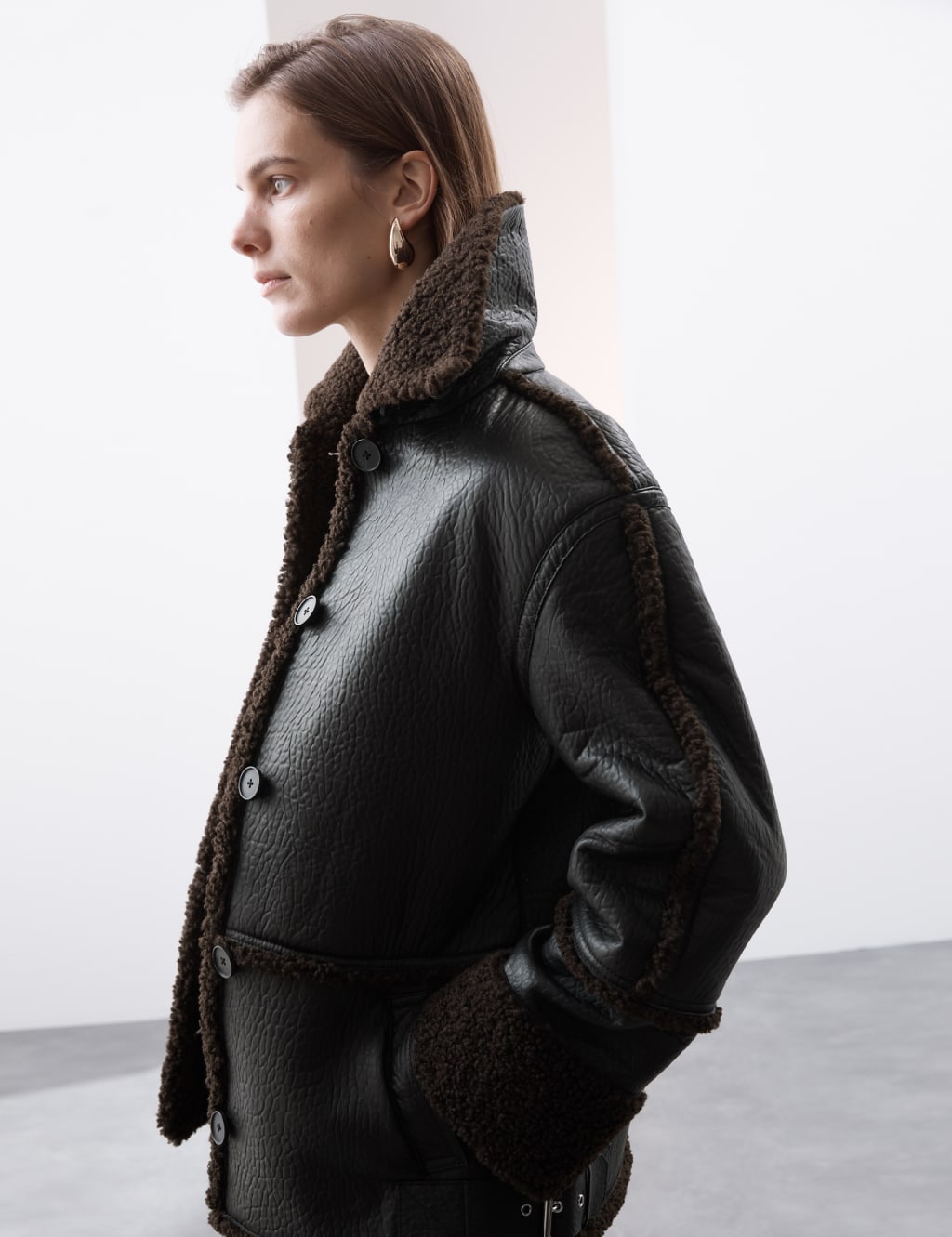 Leather Textured Borg Lined Jacket