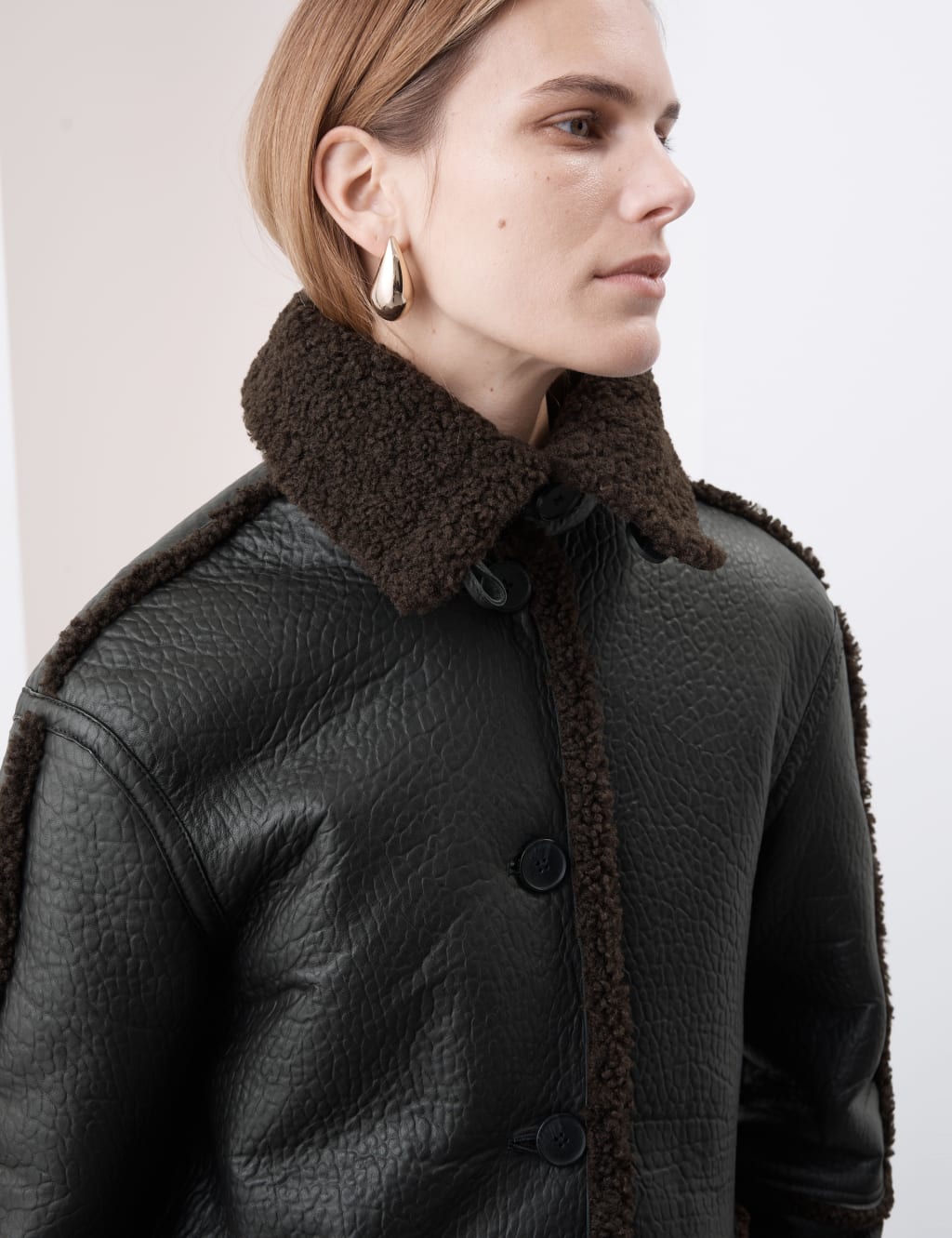 Leather Textured Borg Lined Jacket