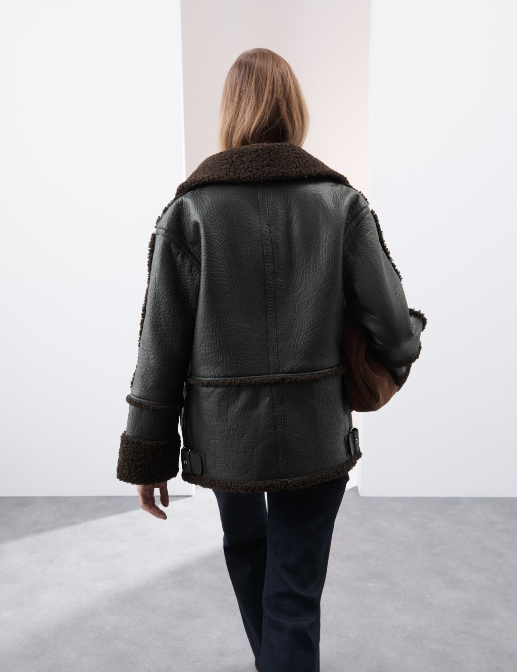 Leather Textured Borg Lined Jacket