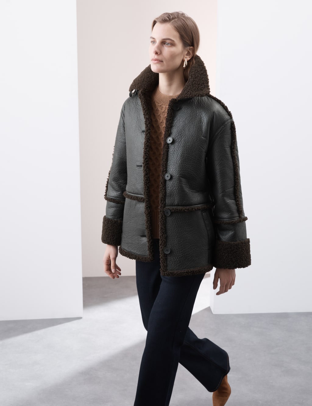 Leather Textured Borg Lined Jacket