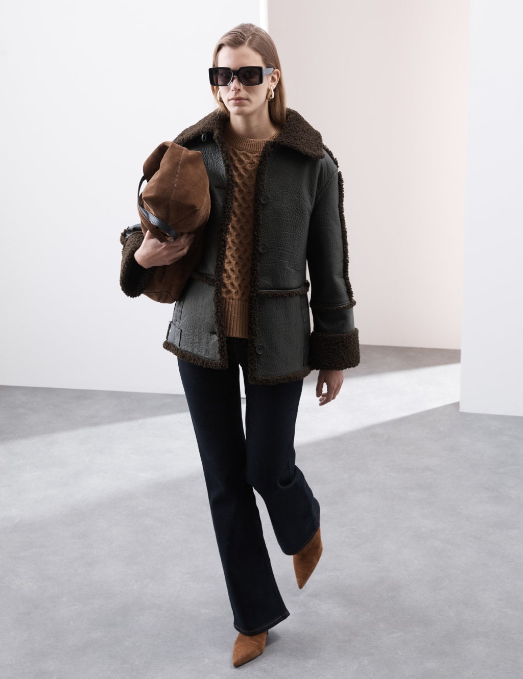Leather Textured Borg Lined Jacket