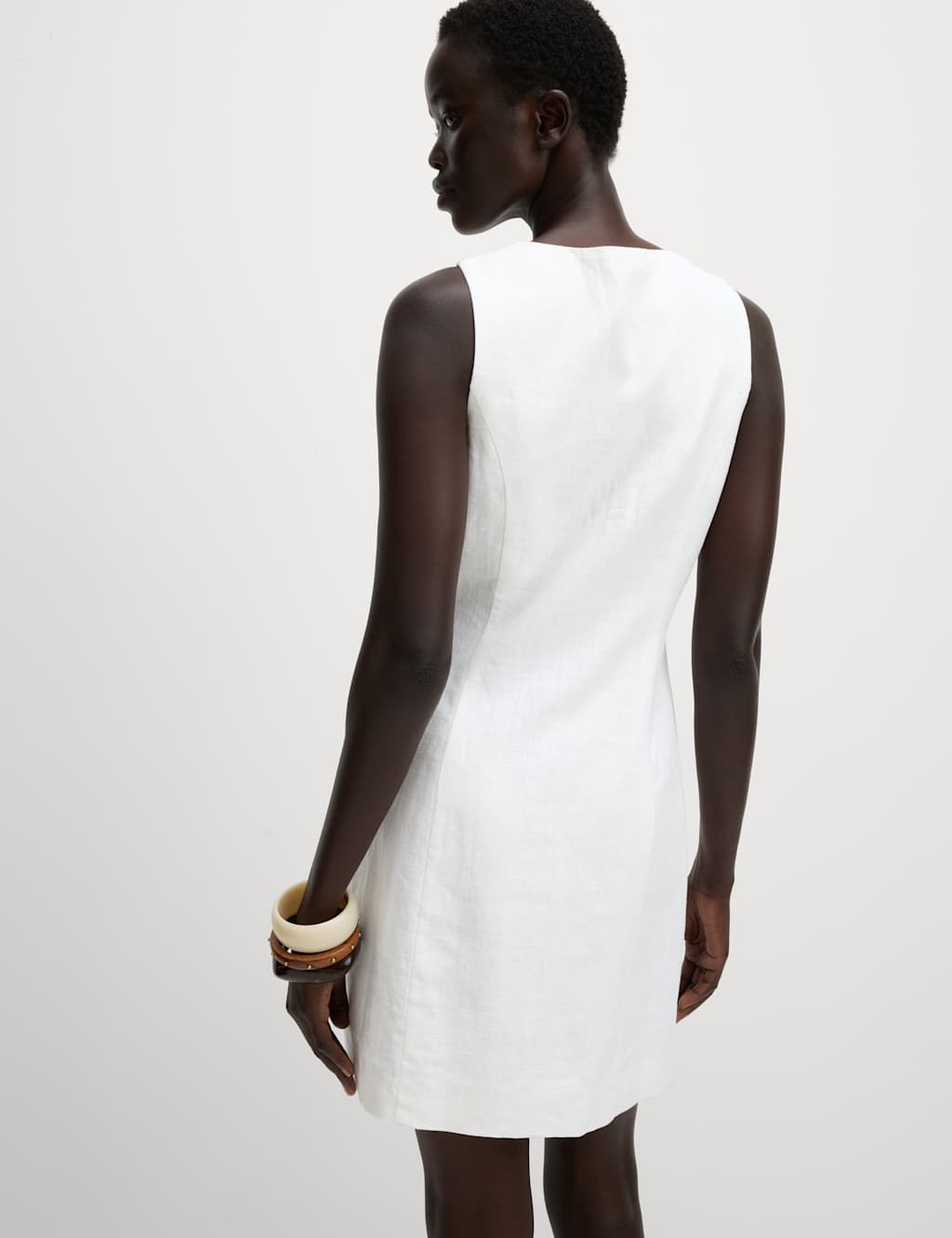 Linen Blend Button Through Mini Shift Dress