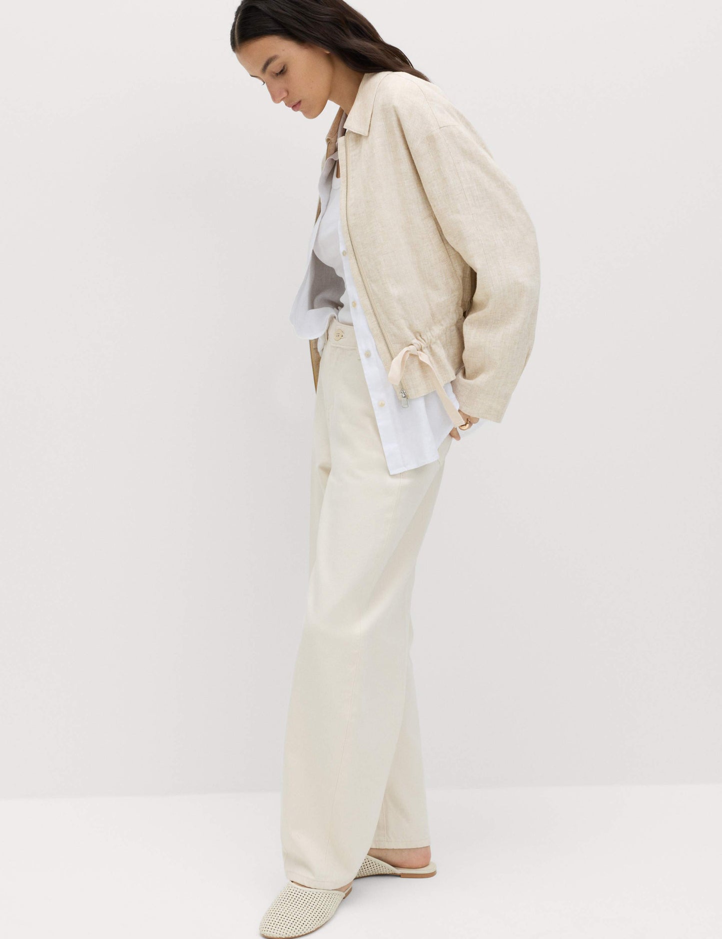 Linen Blend Lightweight Harrington Jacket