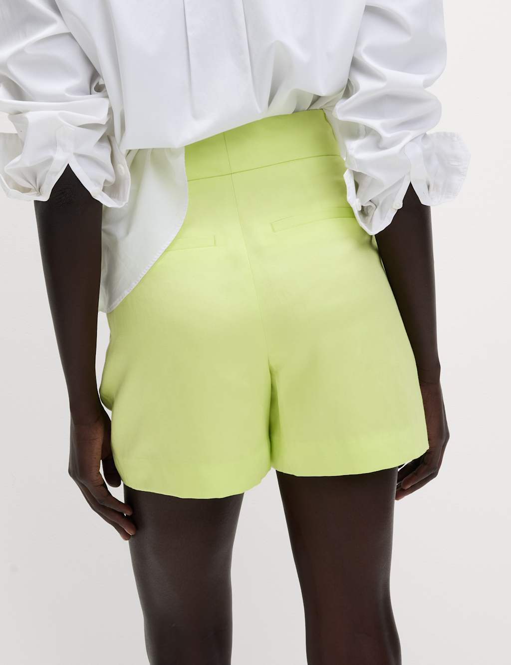 Linen Blend Twill High Waisted Shorts