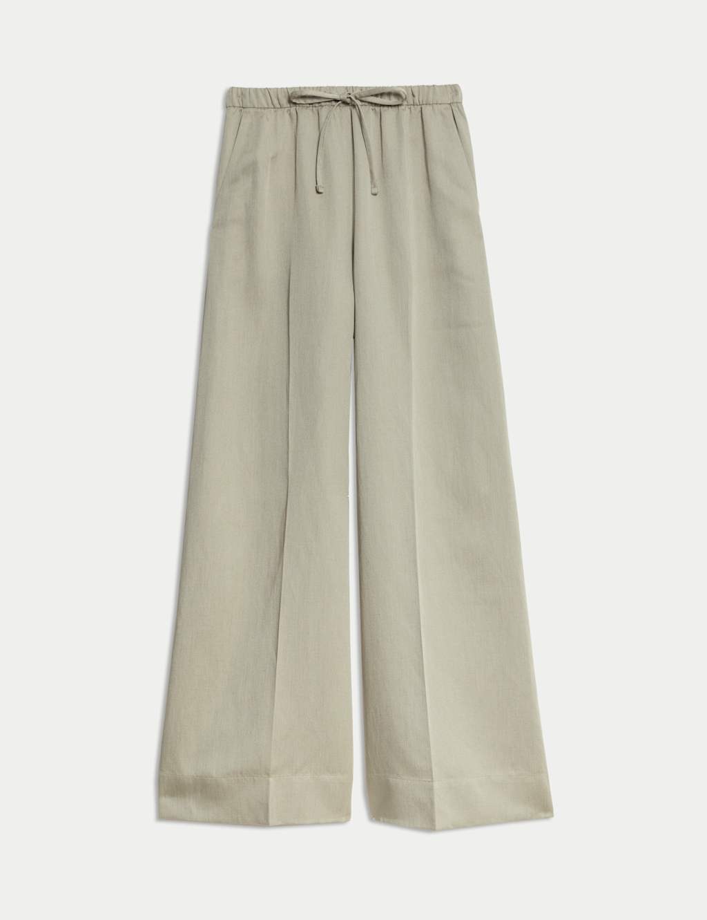 Linen Blend Twill Palazzo Trousers
