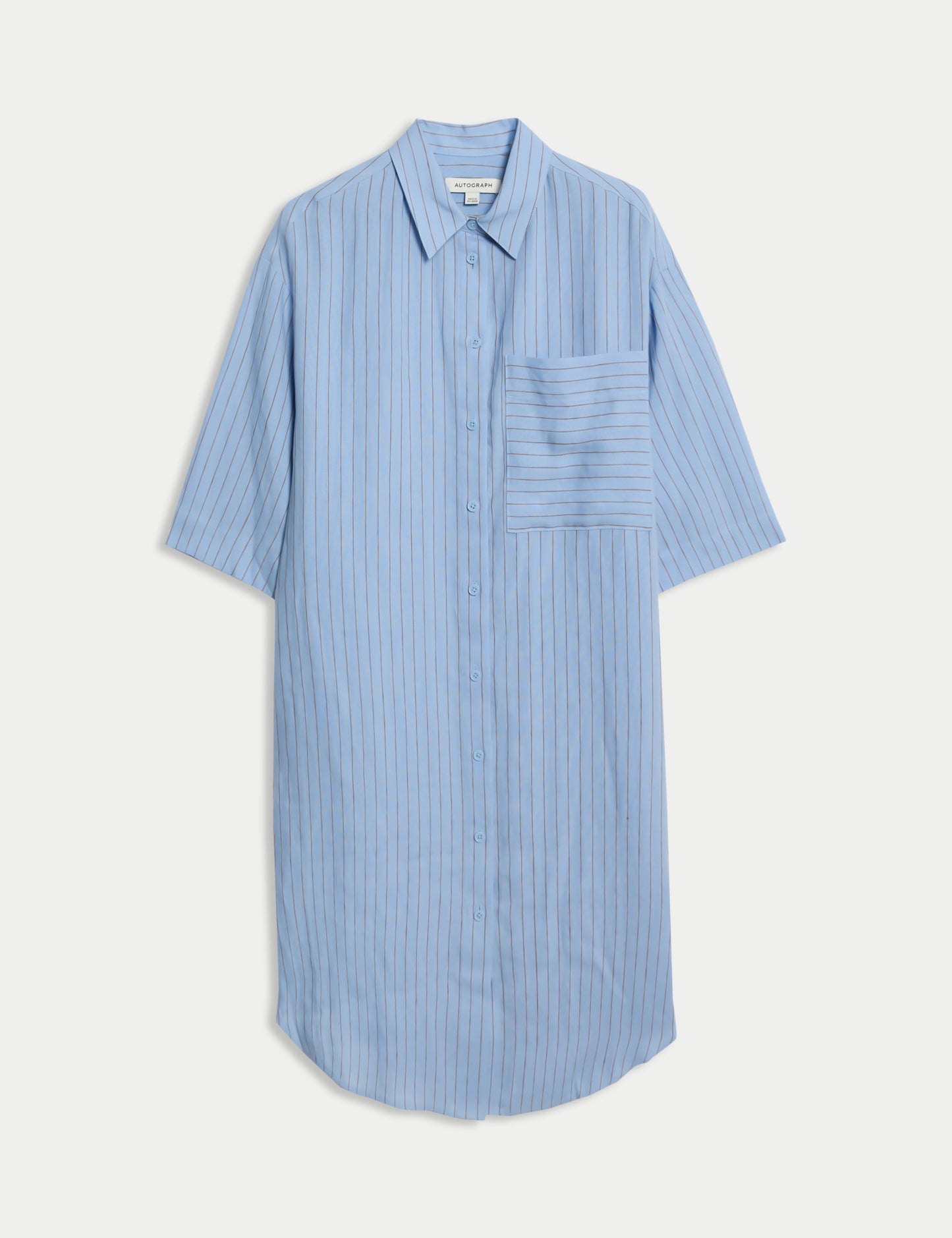 Linen Rich Striped Knee Length Shirt Dress