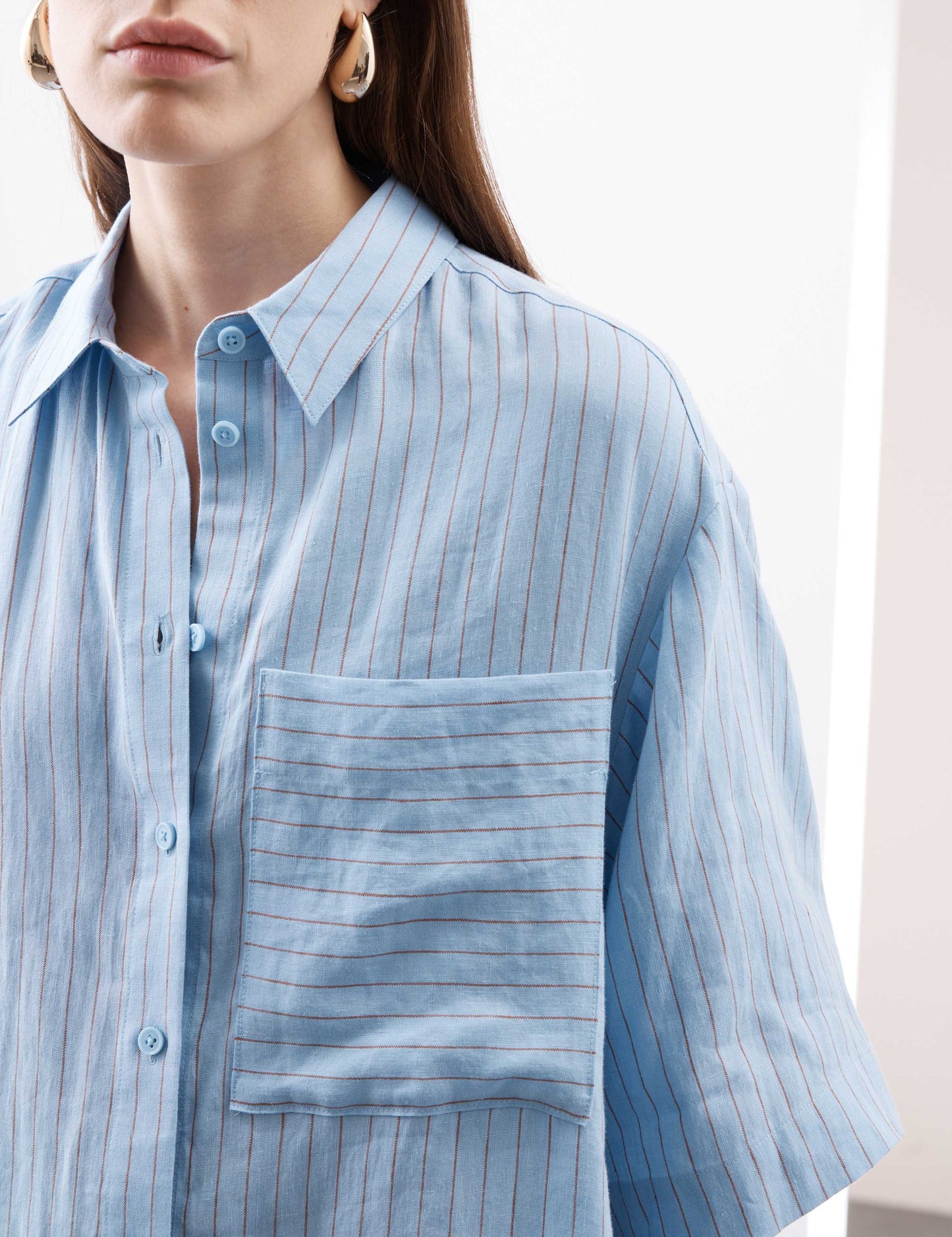 Linen Rich Striped Knee Length Shirt Dress