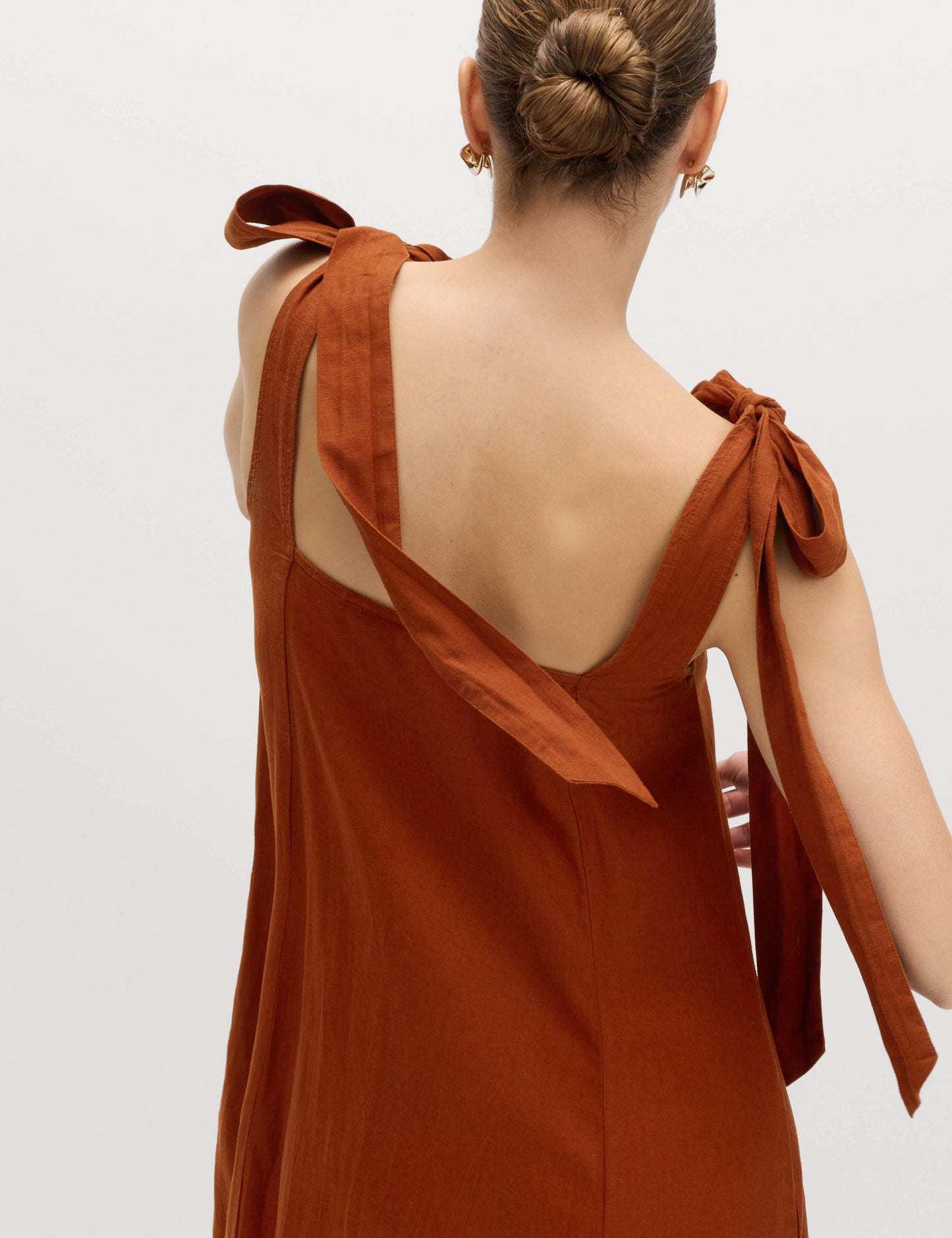Linen Rich Tie Bow Maxi Beach Dress