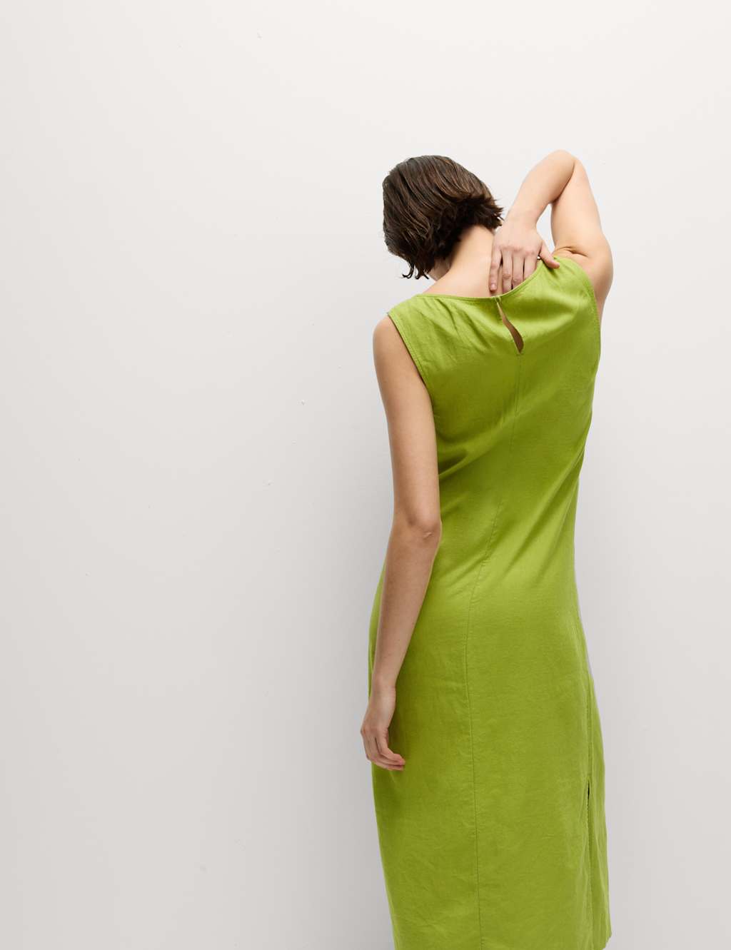Linen Rich Tie Neck Midaxi Shift Dress