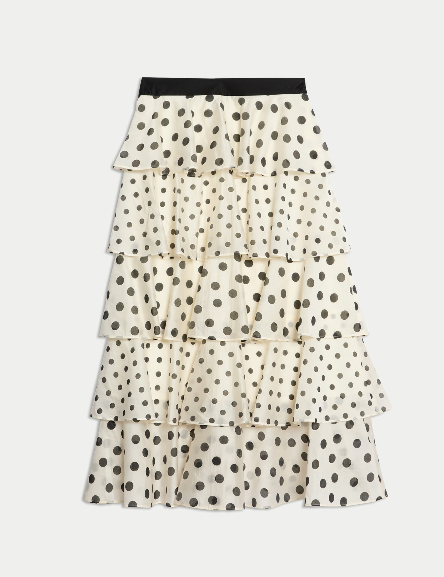 Lyocell Rich Polka Dot Ruffle Midaxi Skirt