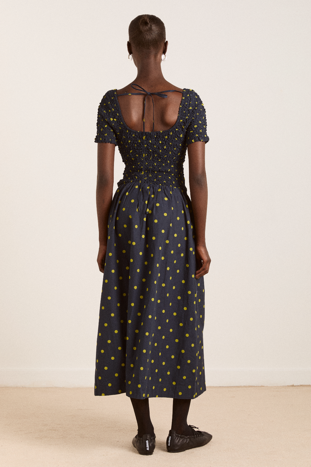 Malinda Super Smocked Spot Midi Dress