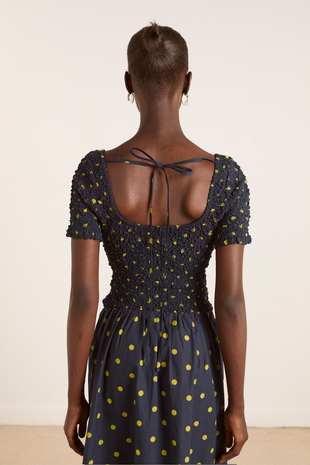 Malinda Super Smocked Spot Midi Dress