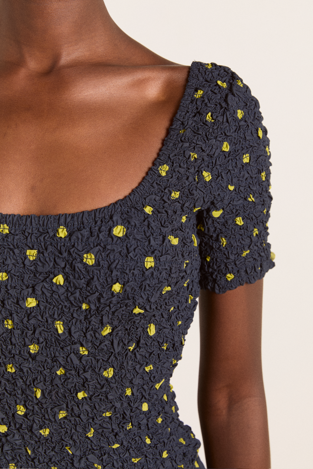 Malinda Super Smocked Spot Midi Dress