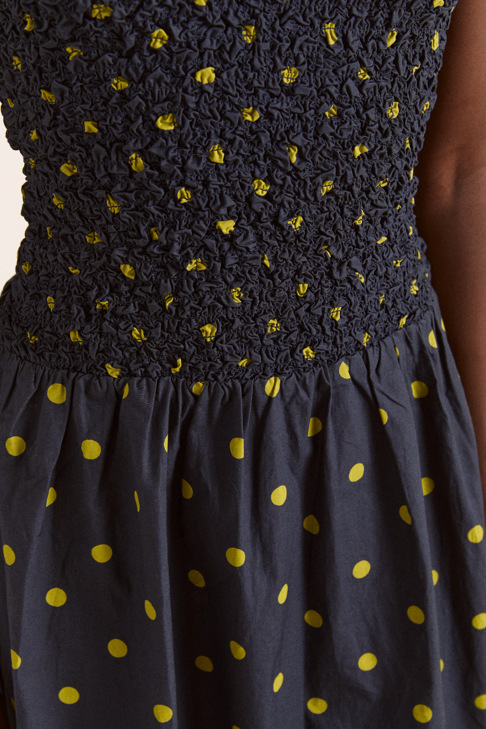 Malinda Super Smocked Spot Midi Dress