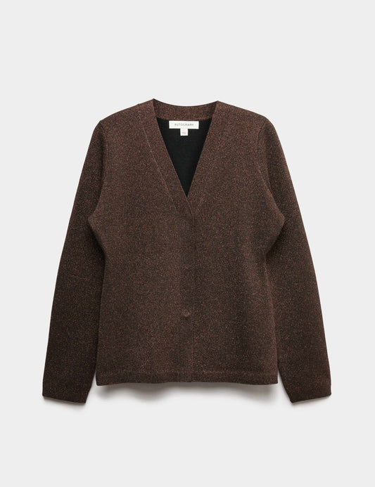 Merino Wool Blend Sparkly V-Neck Cardigan