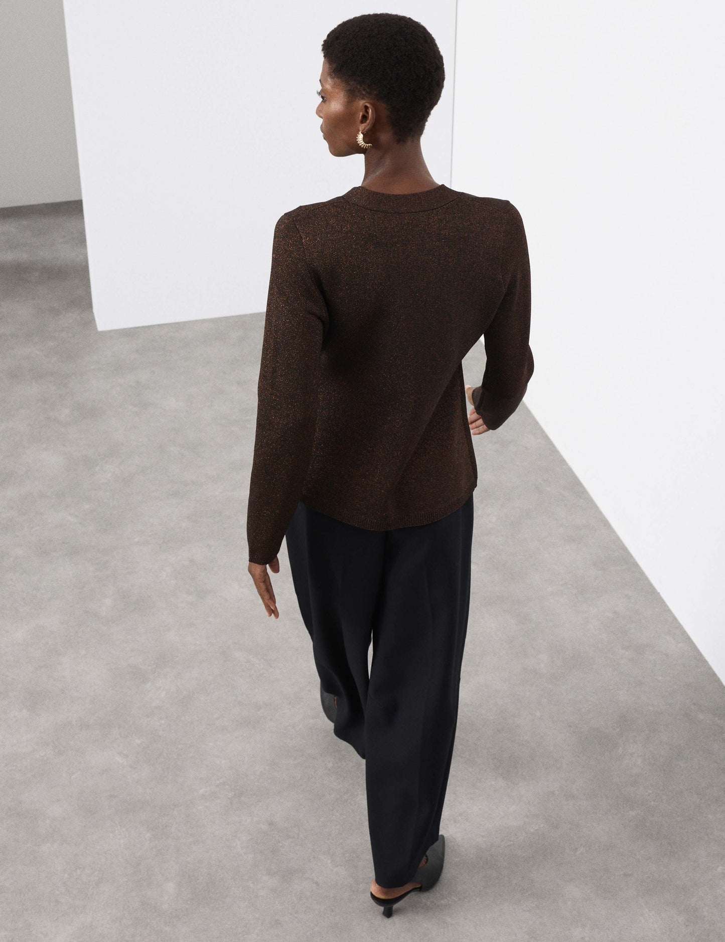 Merino Wool Blend Sparkly V-Neck Cardigan