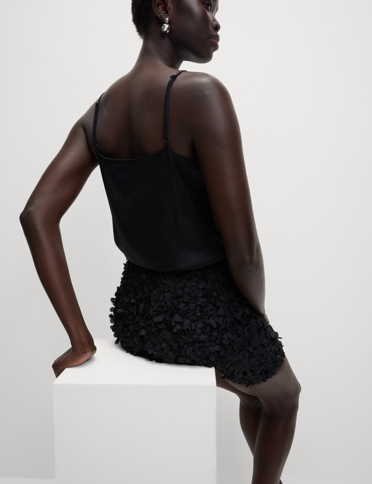 Mesh Beaded Mini A-Line Skirt