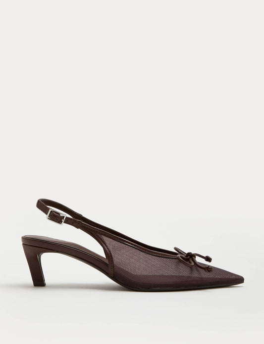 Mesh Point Kitten Heel Slingback Shoes