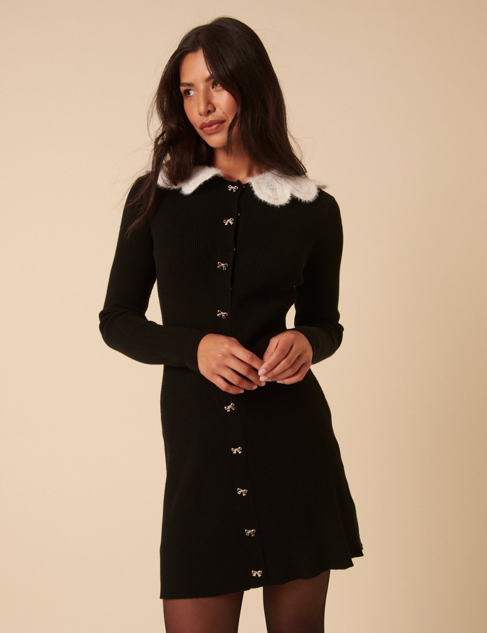 Black Crochet Trim Collar Mini Dress Newin.Style Black Crochet Trim Collar Mini Dress Newin.Style