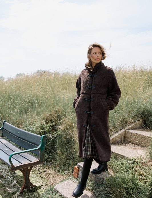 Brown Long Borg Duffle Coat