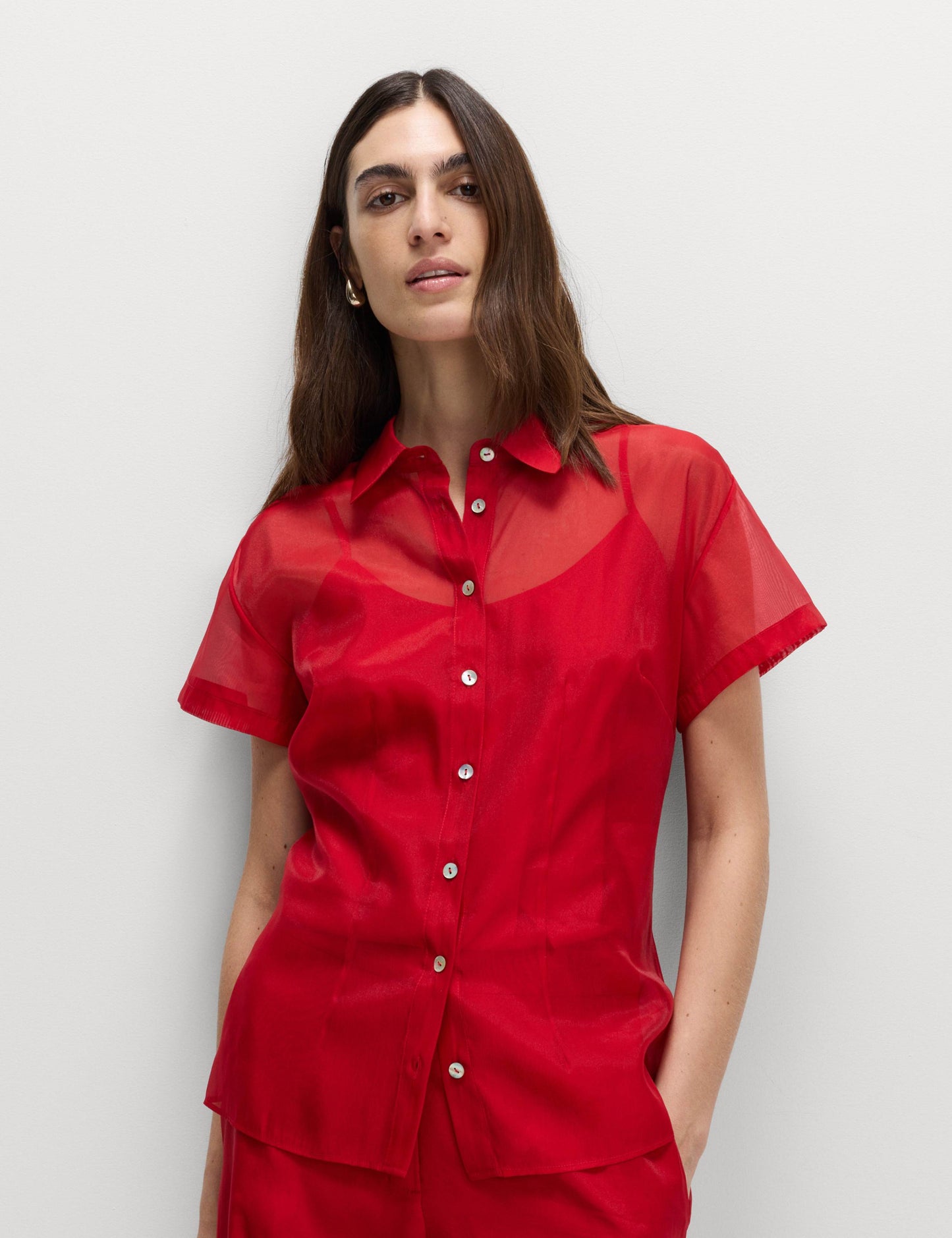 Organza Collared Button Through Shirt