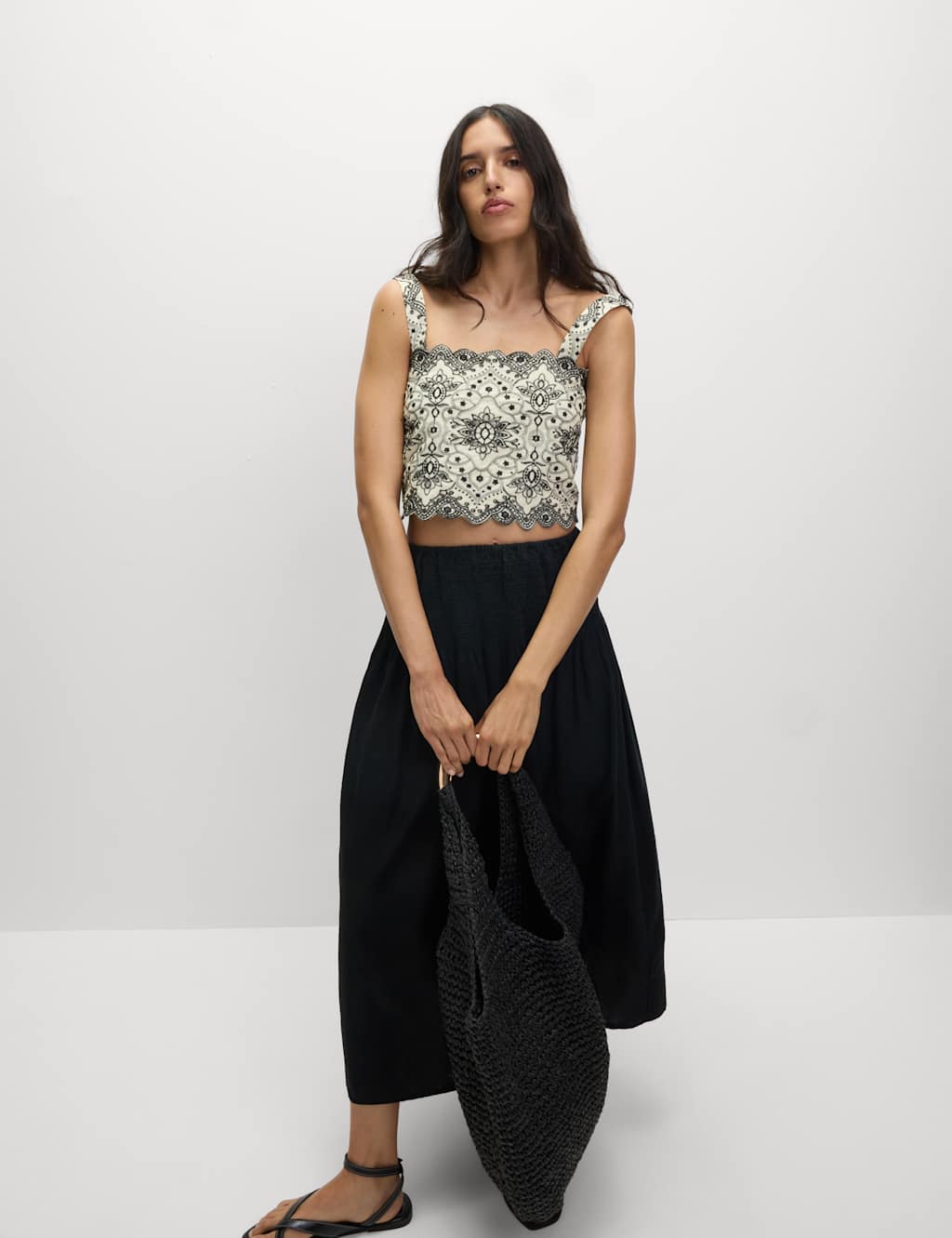 Pure Cotton Broderie Slim Fit Crop Top