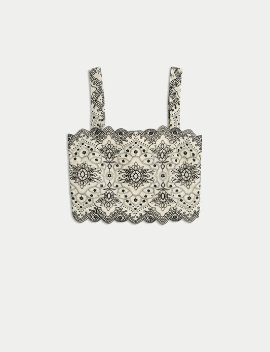 Pure Cotton Broderie Slim Fit Crop Top
