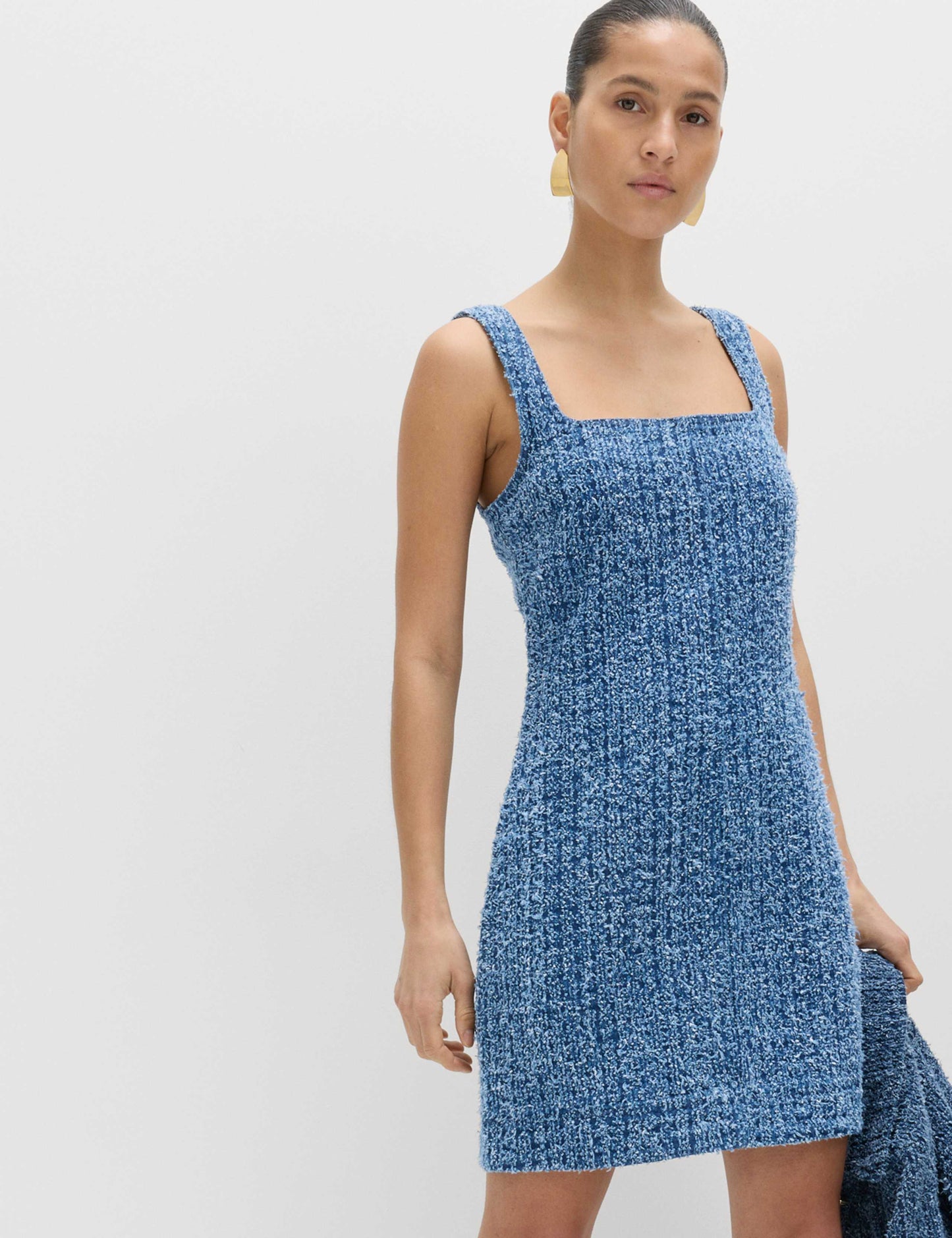 Pure Cotton Denim Tufted Mini Shift Dress