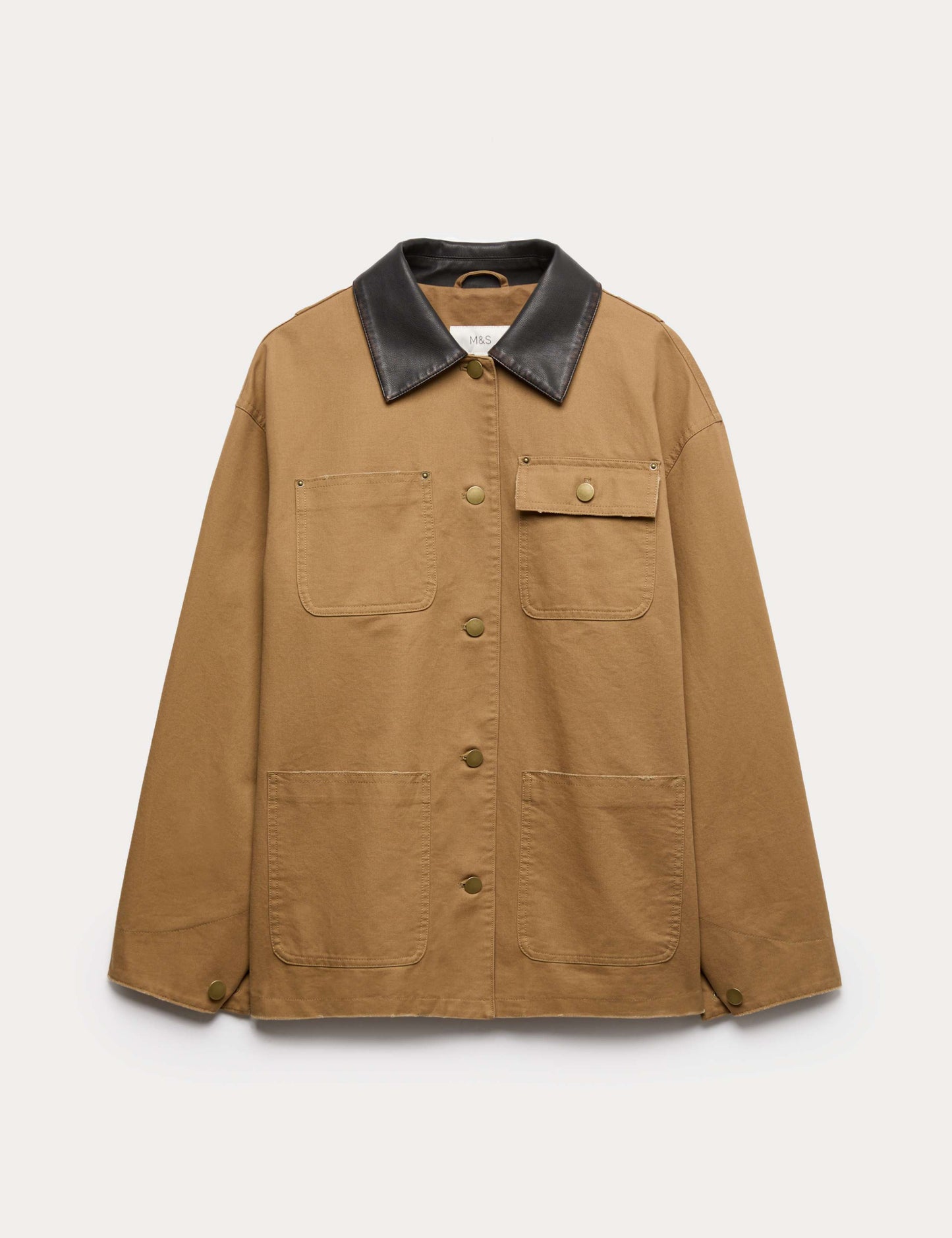 Pure Cotton Faux Leather Collared Barn Jacket