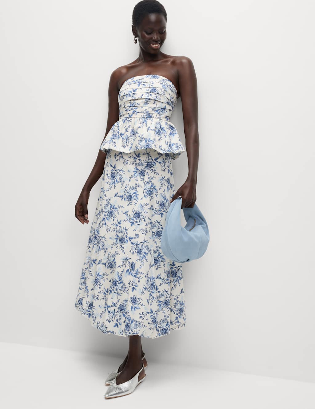 Pure Cotton Floral Bubble Hem Bandeau Top