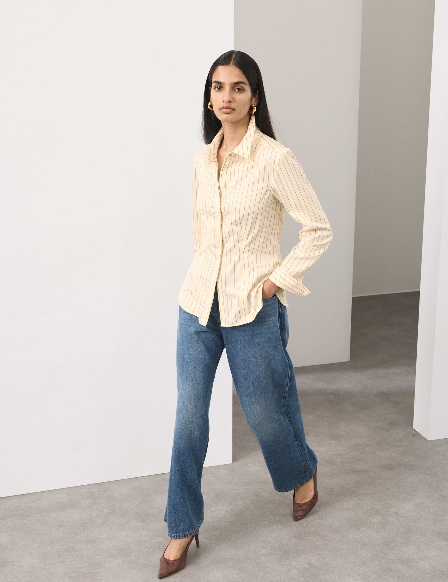 Pure Cotton Striped Fitted Waisted Shirt
