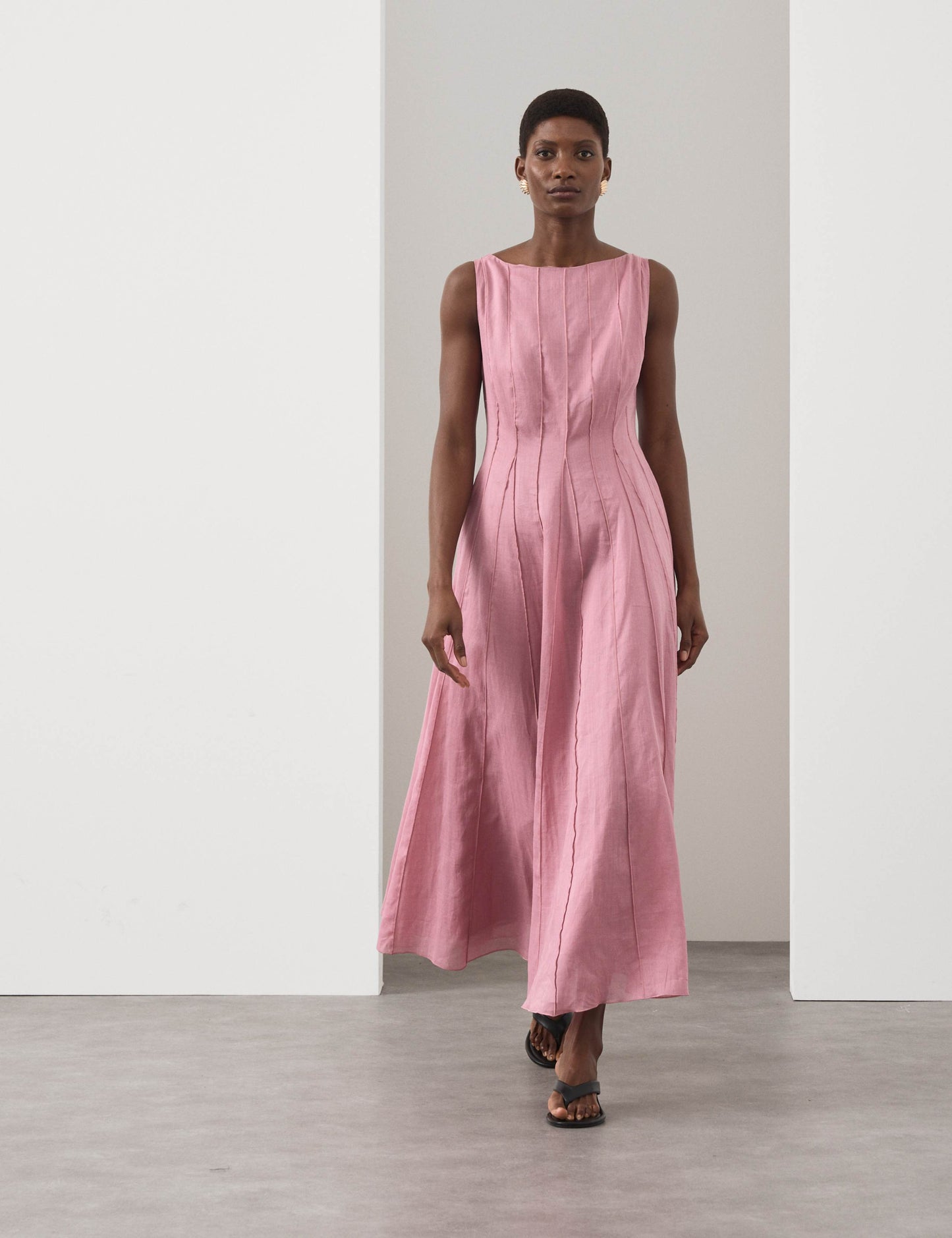 Pure Ramie Godet Waisted Maxi Dress