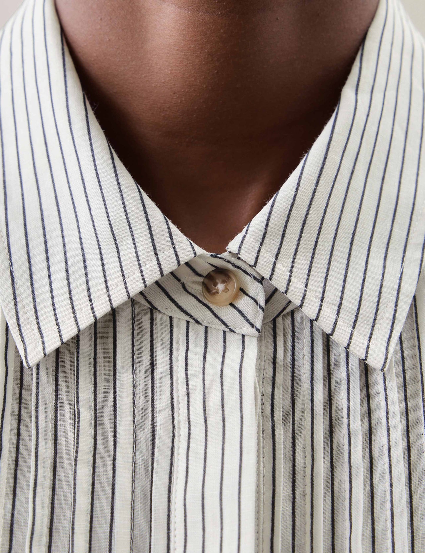 Pure Ramie Striped Pintuck Shirt