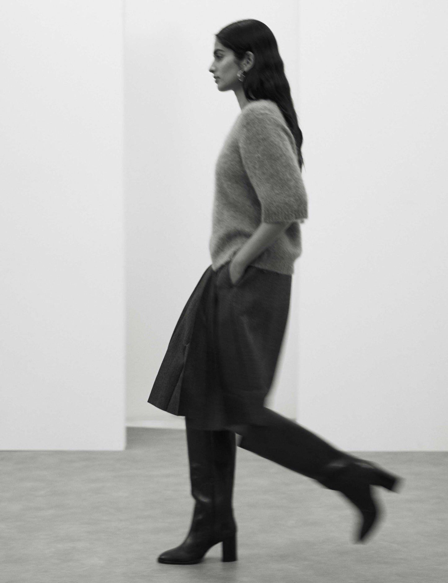 Pure Wool Pleated Wide Leg Cropped Culottes