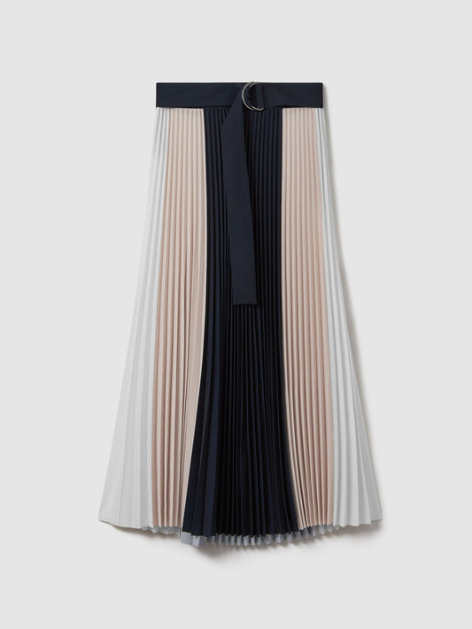 Colourblock pleated midi skirt
