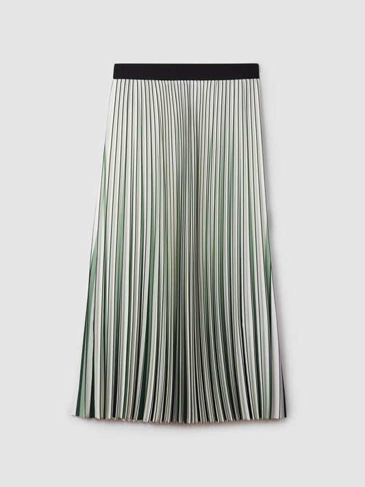 Pleated striped midi skirt