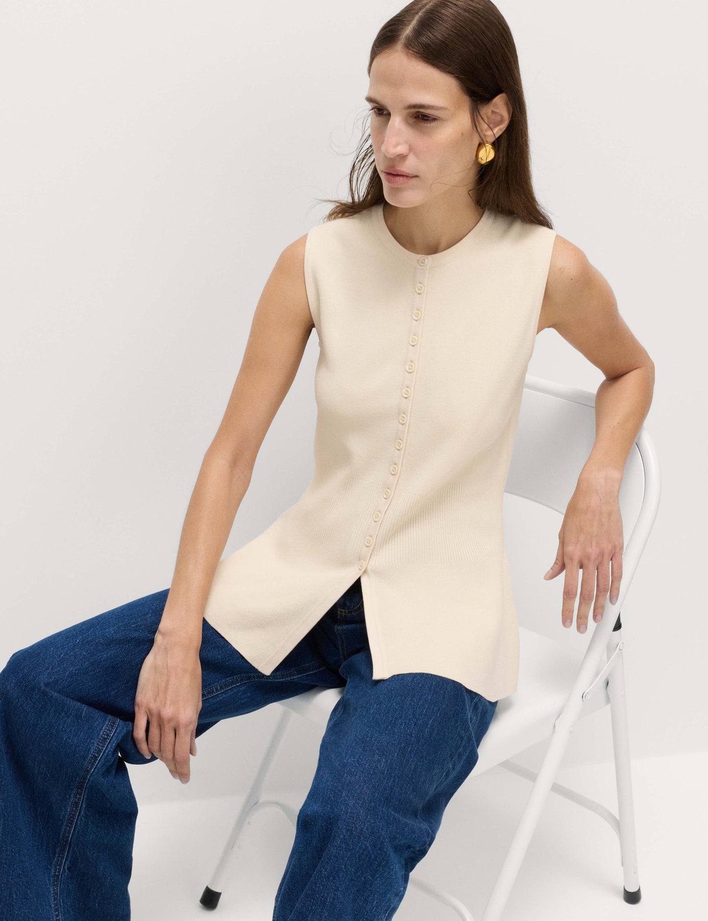 Ribbed Peplum Waisted Knitted Waistcoat
