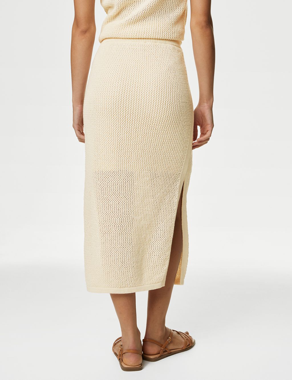 Cotton rich textured knitted midi skirt