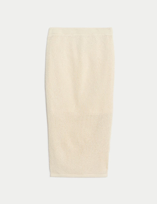 Cotton rich textured knitted midi skirt